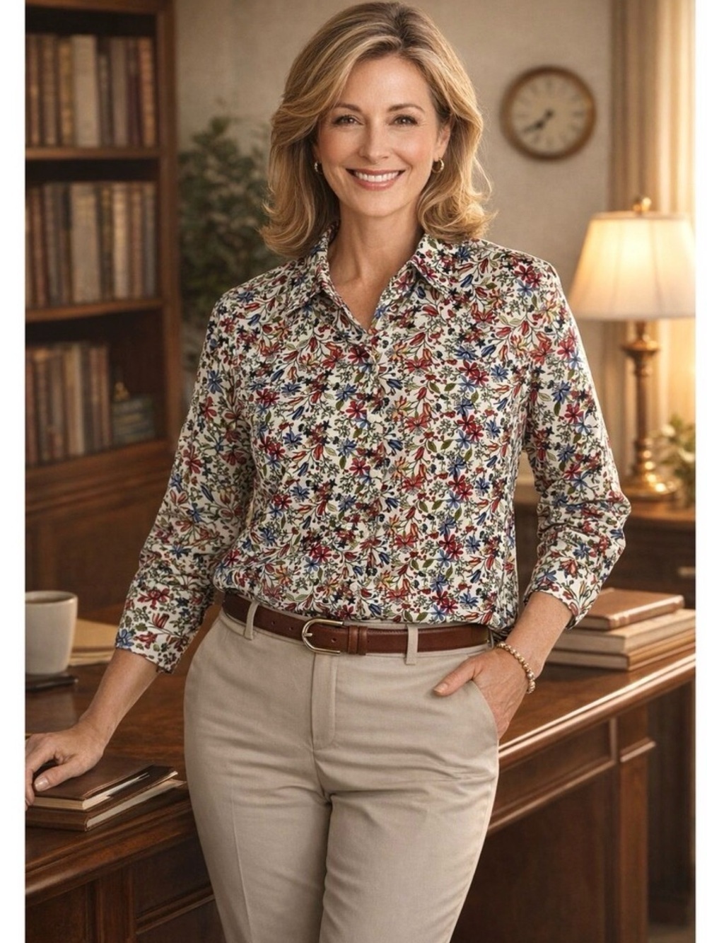Foxcroft for Appleseeds Wrinkle Free Floral Button Up Shirt - 18W